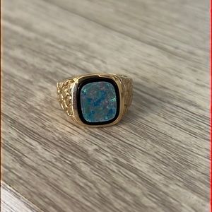10k Opal on Onyx Nuggets Style Ring 8.5